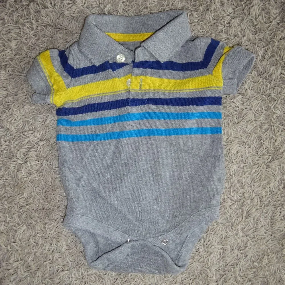 Boys Baby Gap Size 3-6 month gray, navy, and yellow striped polo onesie